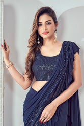 Stylish Looking Partywear Navy Blue Colour Saree